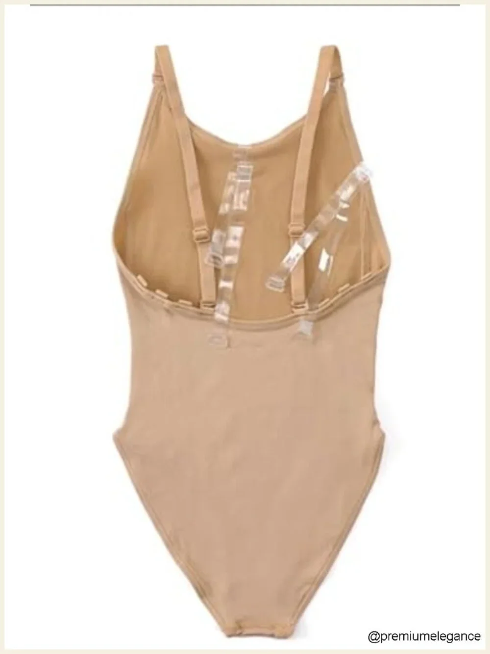 Nude Camisole Leotard for Dance with Clear Straps, Stretchy Bodysuit, Medium